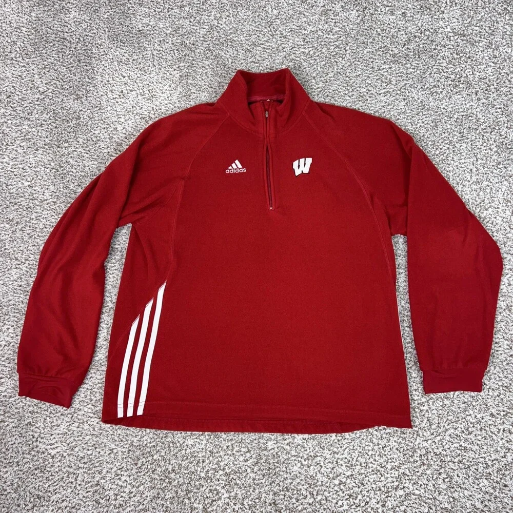 Wisconsin Badgers Pullover Mens Medium‎ NCAA Football Fleece Quarter Zip Adidas